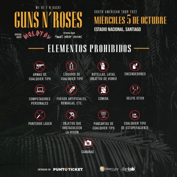 Lo que NO puedes olvidar para ir a Guns N’ Roses en Chile.(Foto: The Fan Lab)