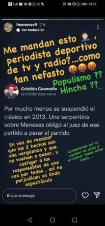 El reprobatorio comentario de Fernando Meneses a Cristian Caamaño.