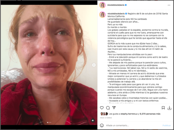 Nicole Block denuncia abusos de parte de su esposo.(Foto: Instagram)