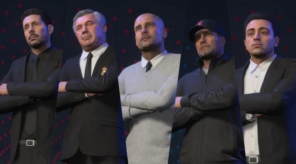 Simeone, Ancelotti, Pep, Klopp y Xavi en FIFA 23.