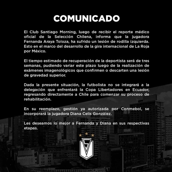 El comunicado de las Bohemias sobre Fernanda Araya. (Santiago Morning)