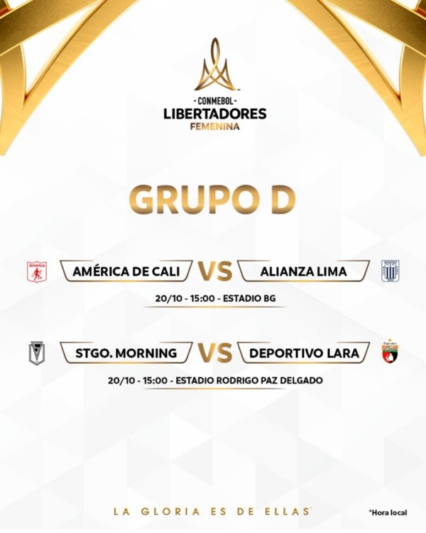 La programación del grupo D de la Libertadores Femenina. *Horarios de Ecuador. (Conmebol)