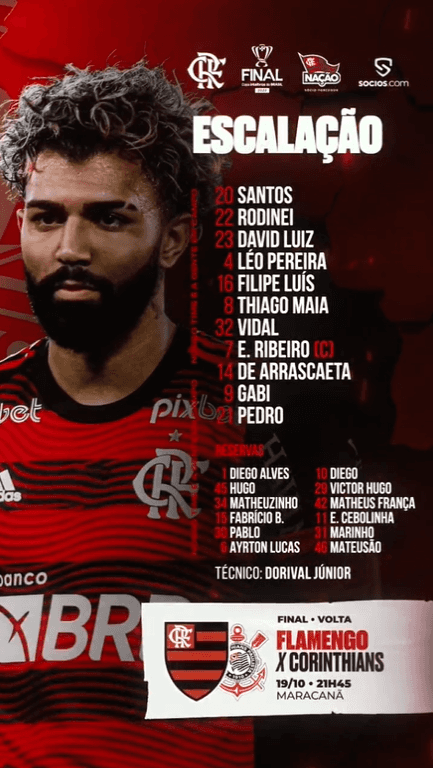 Formación confirmada de Flamengo con Vidal titularísimo para buscar el título en la Copa de Brasil.