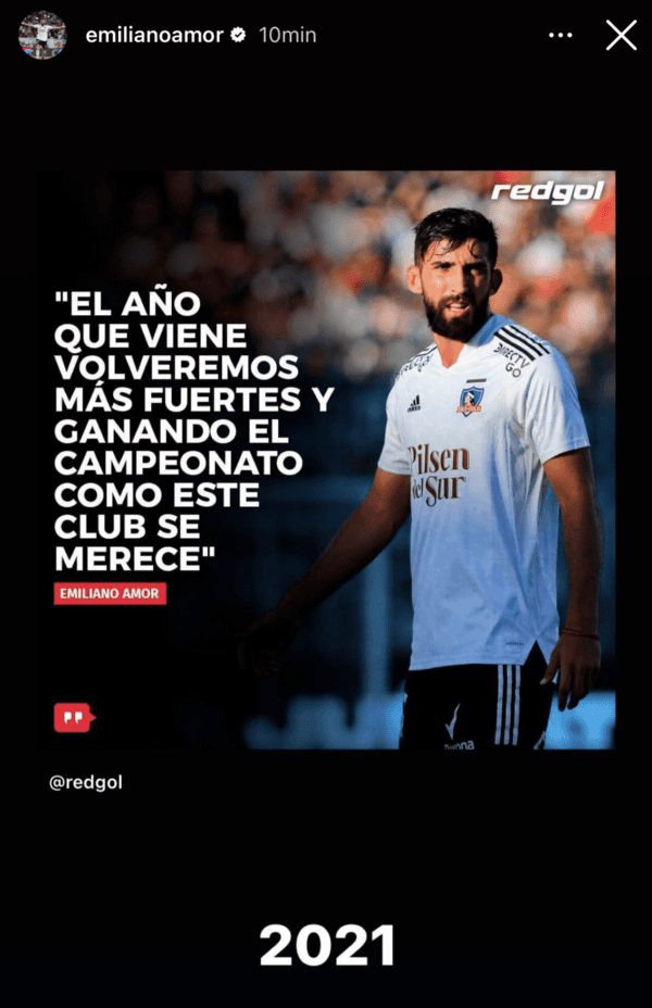 Emiliano Amor recuerda su profecía de Colo Colo campeón con una publicación de Redgol.