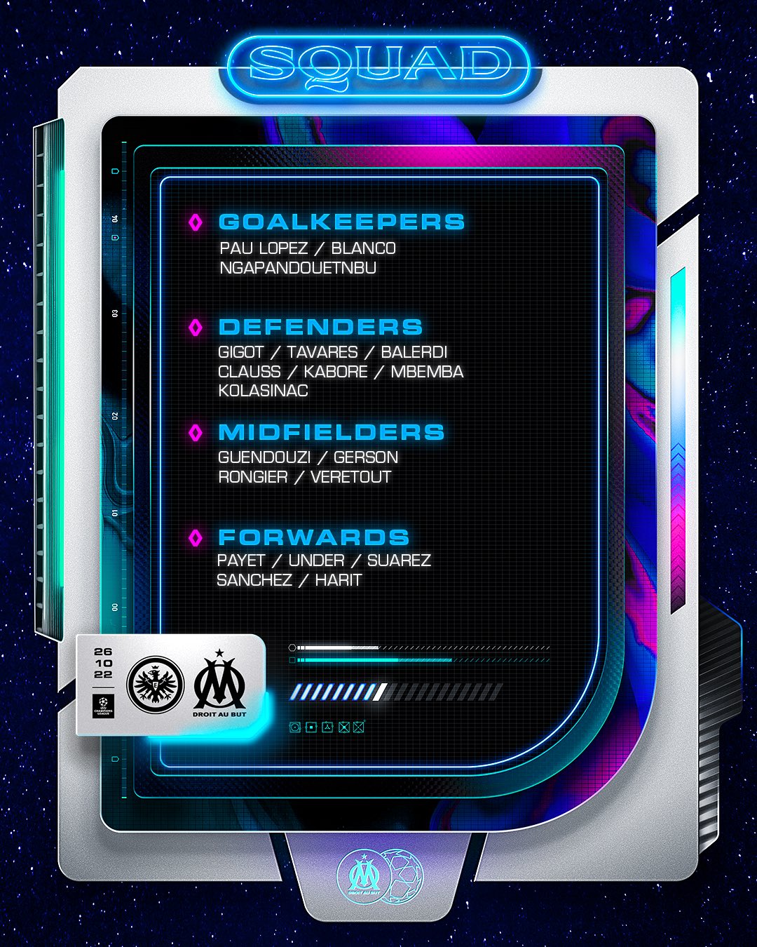 La convocatoria y citados de Igor Tudor para el duelo del Marsella de Alexis contra Eintracht Frankfurt.