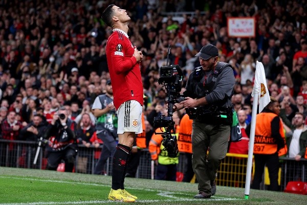 Cristiano y su celebración tras el gol que selló la victoria del United (Getty)