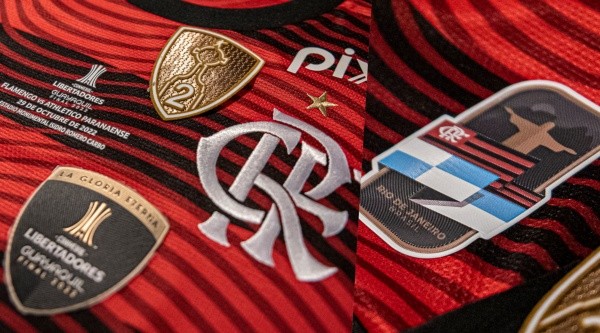 Los parches que llevará la camiseta de Flamengo en la final de Copa Libertadores ante Athletico Paranaense. | Foto: Paula Reis / Flamengo