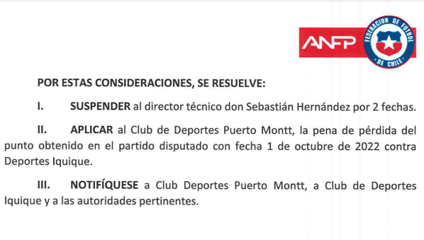 Las sanciones para Deportes Puerto Montt. (ANFP)