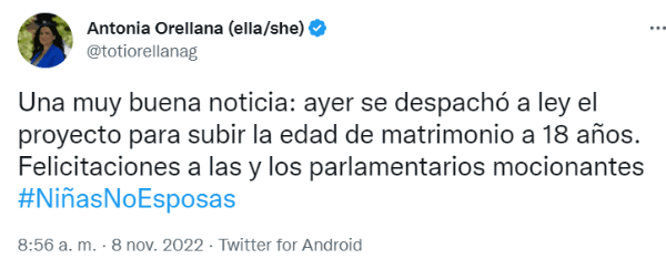 El tweet de la ministra Orellana