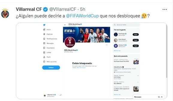 El mensaje de Villarreal en redes sociales.