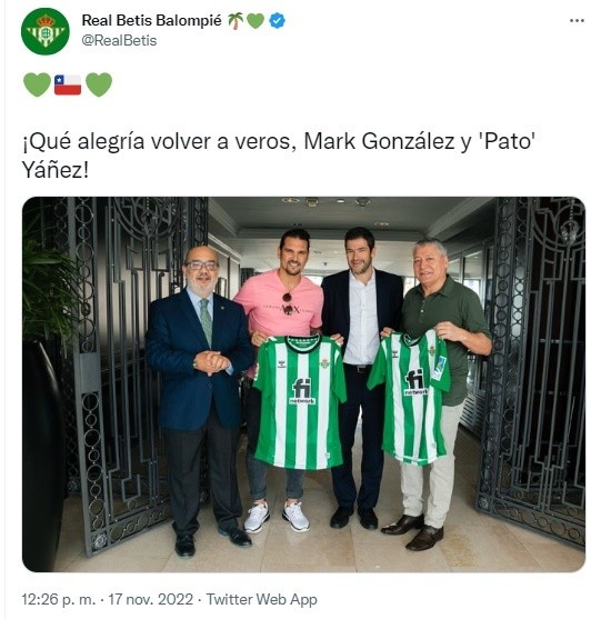 El mensaje del Real Betis en su Twitter. | Foto: Captura.