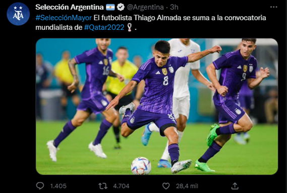 Argentina confirma la convocatoria de Almada para Qatar.