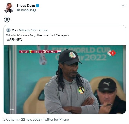 La reacción de Snoop Dogg a su parecido con el técnico de Senegal.