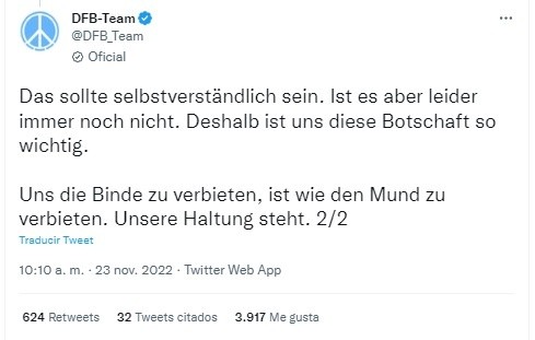 El mensaje de la selección alemana en sus redes sociales. | Foto: Captura.