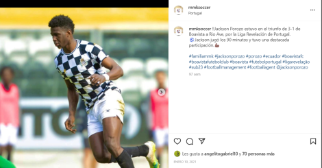 Jackson Porozo en acción por el Boavista de Portugal. (Captura Instagram MMK Soccer).