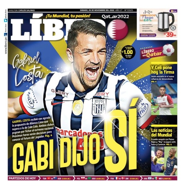 Gabi Costa fue protagonista en la portada de El Libero de hoy.