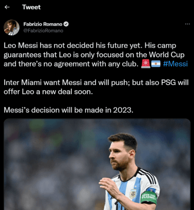 Fabrizio Romano y la información que maneja sobre el futuro de Lionel Messi. (Captura Twitter).