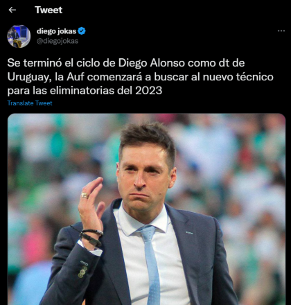 Diego Jokas y la información del término de ciclo de Diego Alonso en la selección de Uruguay. (Captura).