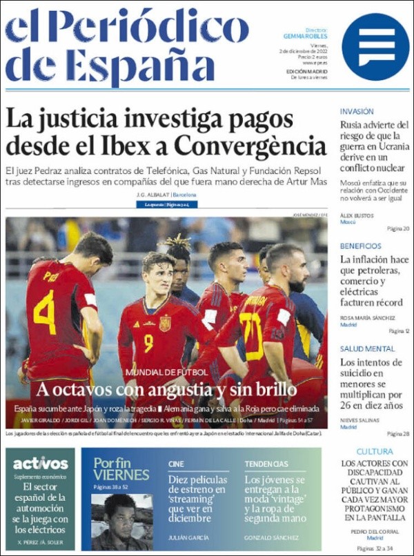 La portada del Periódico de España tras la clasificación