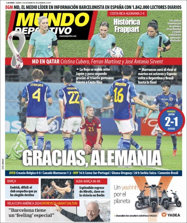 La portada de Mundo Deportivo tras la clasificación de España