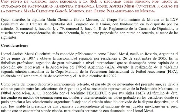El documento de la Cámara de Diputados de México.