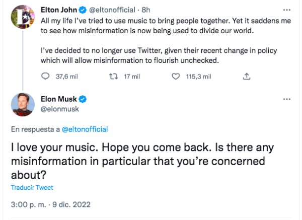 Elton John manda a volar a Twitter tras llegada de Musk.(Foto: Twitter)