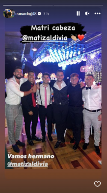 En la imagen los jugadores del plantel actual de Colo Colo que fueron al matrimonio de Matías Zaldivia. (Captura Instagram).