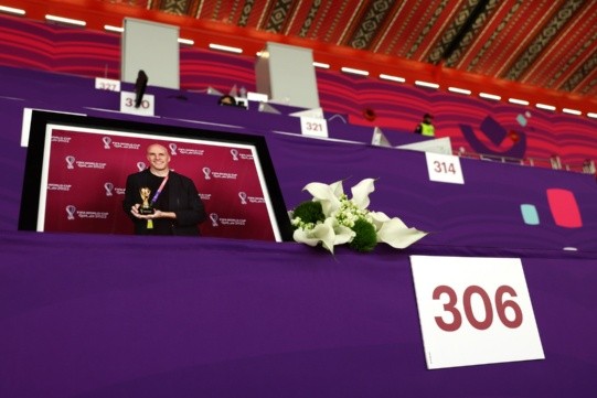 El puesto de Grant Wahl, el periodista estadounidense fallecido en pleno partido de Argentina y Países Bajos. (Getty Images 2022).