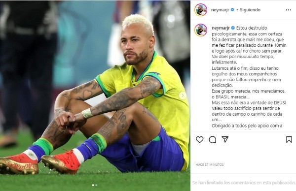Neymar sigue masticando la dolorosa eliminación de Brasil en Qatar 2022. | Foto: Captura.