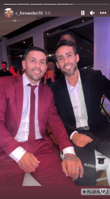 Ramón Fernández y Jorge Valdivia en el matrimonio de Matías Zaldivia y Rosario Molina. (Captura Instagram).