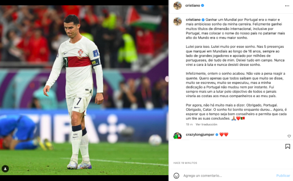 La carta de Cristiano Ronaldo tras Qatar 2022. Foto: Instagram