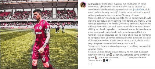 El mensaje de Rodrigo Brito a través de su cuenta de Instagram
