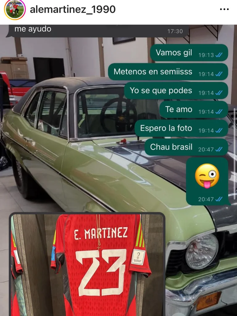 Los mensajes de Alejandro Martínez al Dibu recordando la cábala.