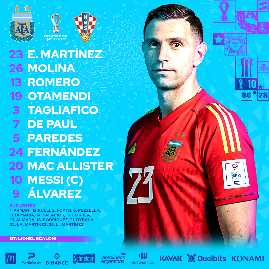 Once titular confirmado de Argentina para buscar la final de Qatar 2022 frente a Croacia.