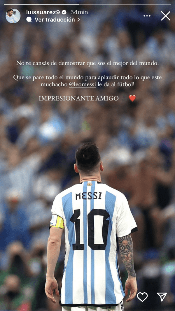 La dedicatoria de Suárez a Messi.
