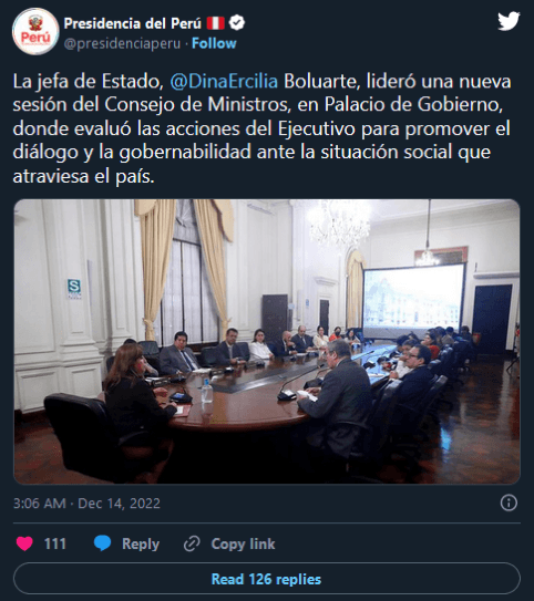 Twitter: Presidencia del Perú