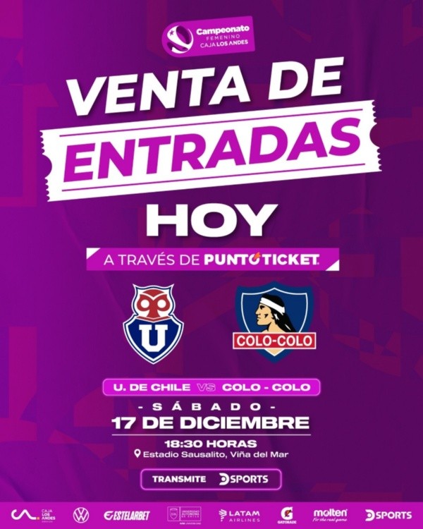 La venta de entradas para la Gran Final del fútbol femenino comenzó hoy. (Campeonato Chileno)