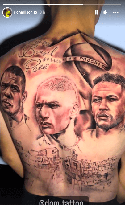 El tatuaje de Richarlison con Ronaldo y Neymar. Foto: Instagram