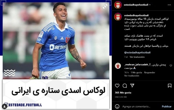 En Irán se frotan las manos porque “descubren” que Lucas Assadi es su compatriota.