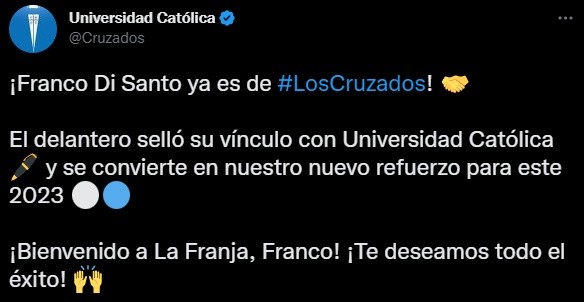 La Católica anuncia oficialmente el fichaje de Franco Di Santo.