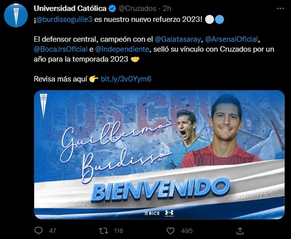 Quinto refuerzo oficial de la Católica: el ex Boca Juniors, Guillermo Burdisso.