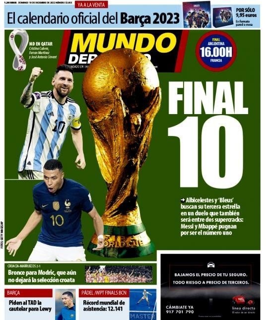 Portada de Mundo Deportivo a horas de la final de Qatar 2022