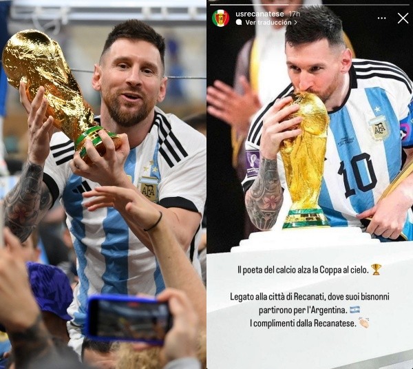 US Recanatese felicitó a Messi en redes sociales. | Foto: Getty/Instagram