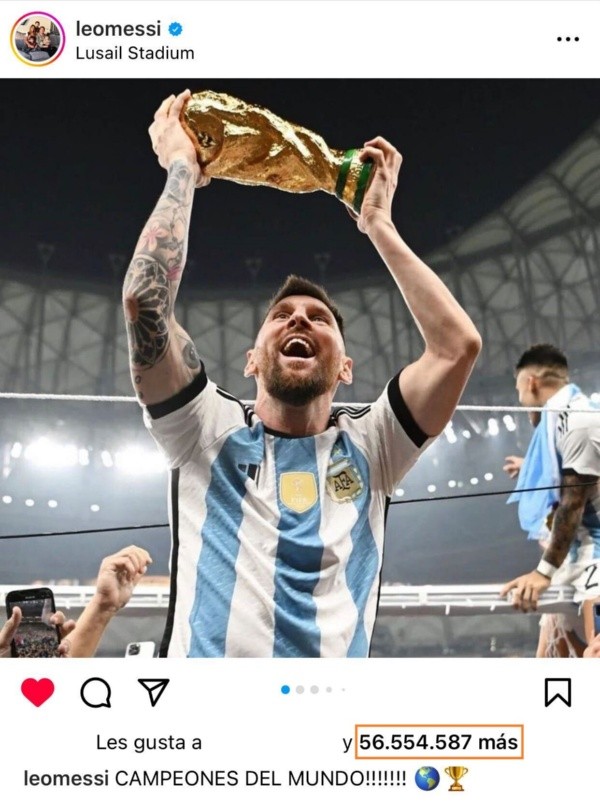 La imagen de Messi con la copa ya es récord en Instagram. | Foto: Captura.