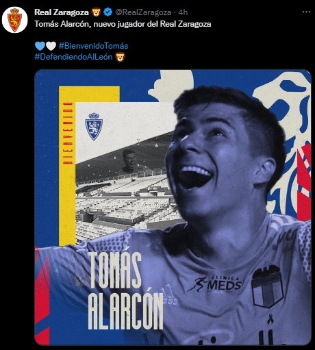 Zaragoza le da la bienvenida a Tomás Alarcón.