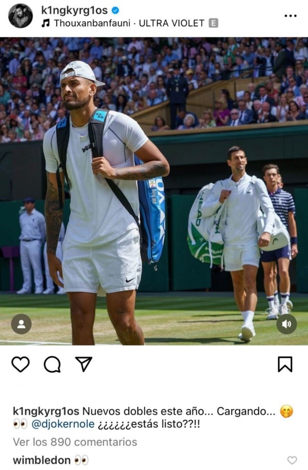 Kyrgios avisó que ahora será dupla en dobles con Djokovic.