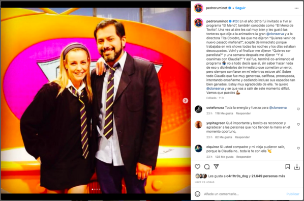 Ruminot sorprende dedicando tierno mensaje a Claudia Conserva.(Foto: Instagram)