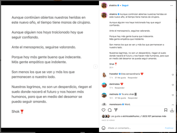 Shakira abre el 2023 con salvaje indirecta para Piqué.(Foto: Instagram)