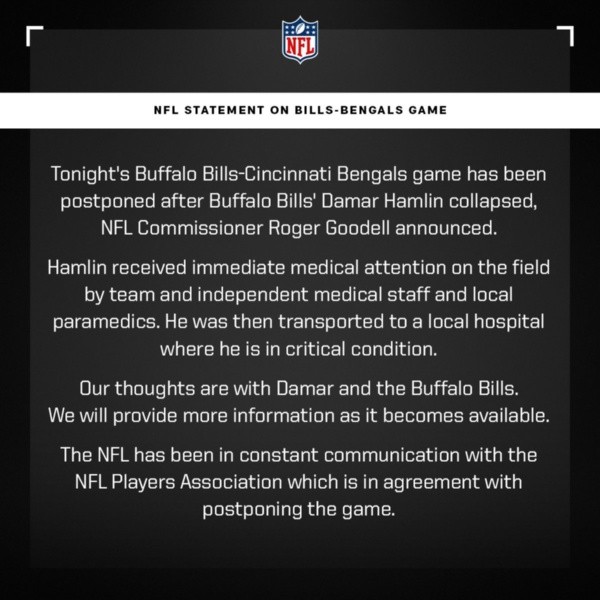 El comunicado oficial por parte de la NFL.