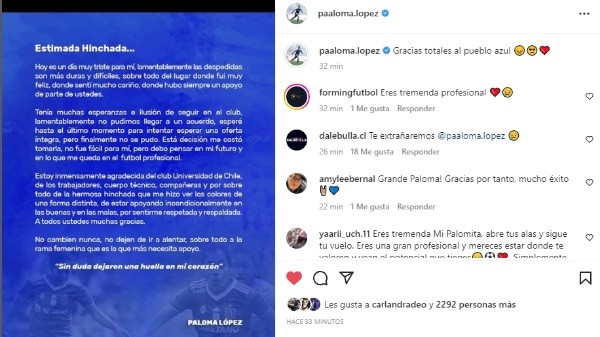 La ex jugadora azul publicó su despedida en sus redes sociales | Foto: Instagram